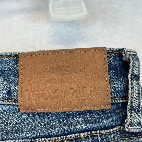 JUDY BLUE Jeans Size 11/30 Blue High Rise Wide Leg Crop Frayed Hem Stretch Denim - Picture 12 of 14
